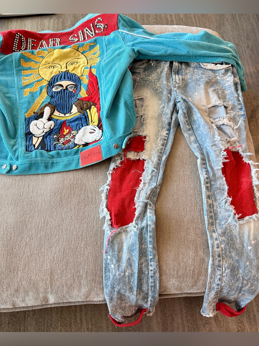 Frost Originals Men's Baby Blue Corduroy Jacket With Matching Distressed Jeans